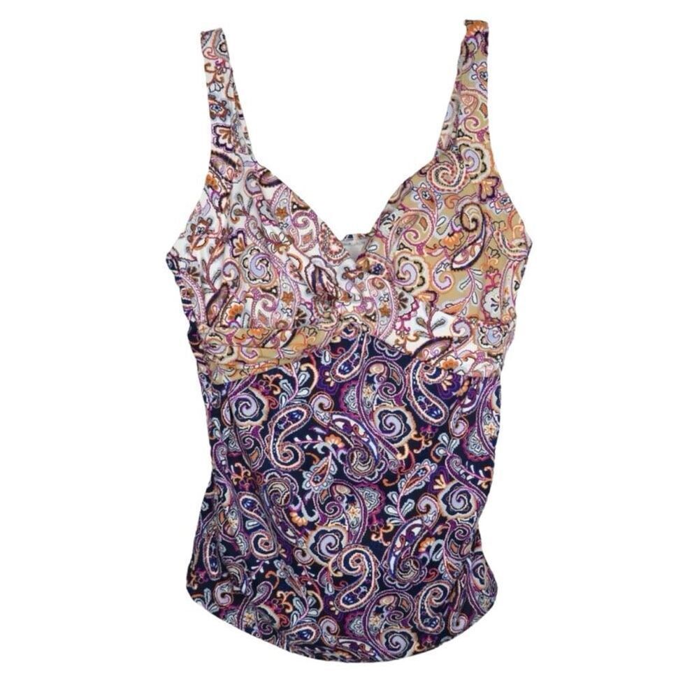 Lands End V-Neck Wrap Underwire Tankini Swimsuit Top Size 6 Adjustable Straps Ch